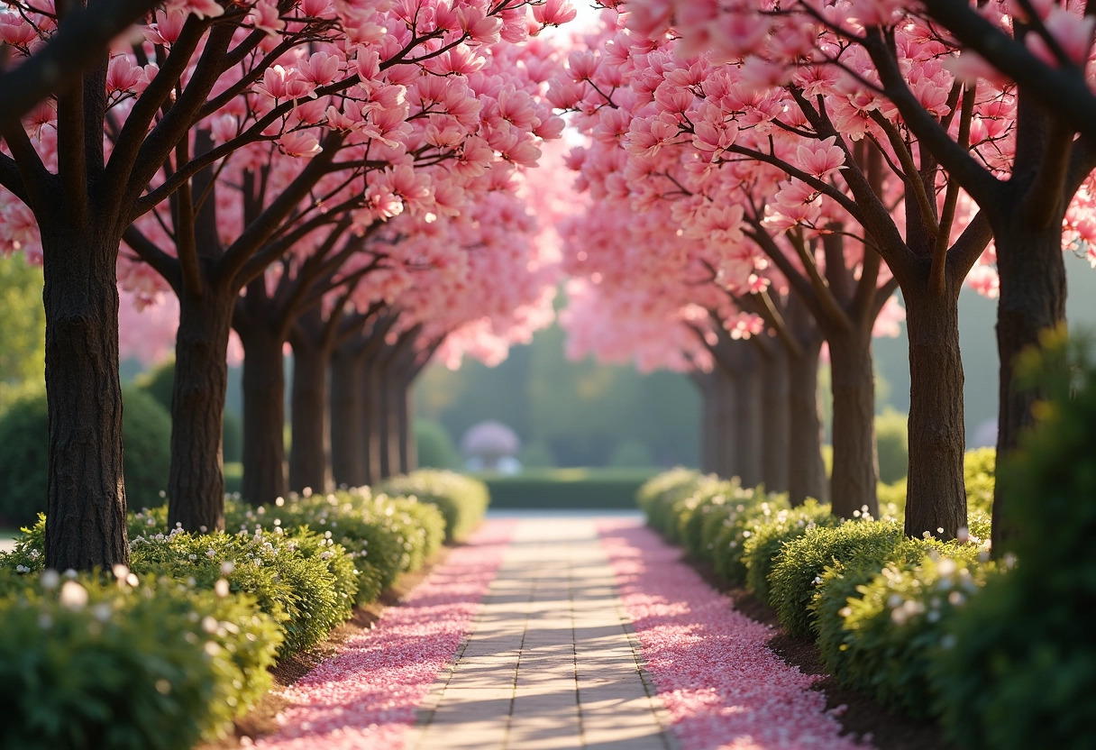 arbres fleurs roses